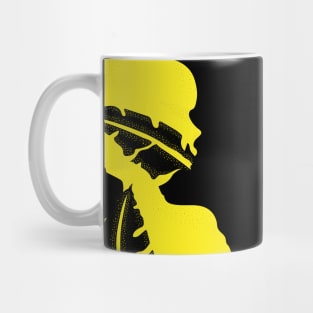 yellow girl and tropical leaf Mug